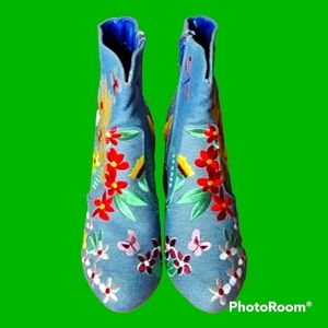 Embroidered Denim ankle boots